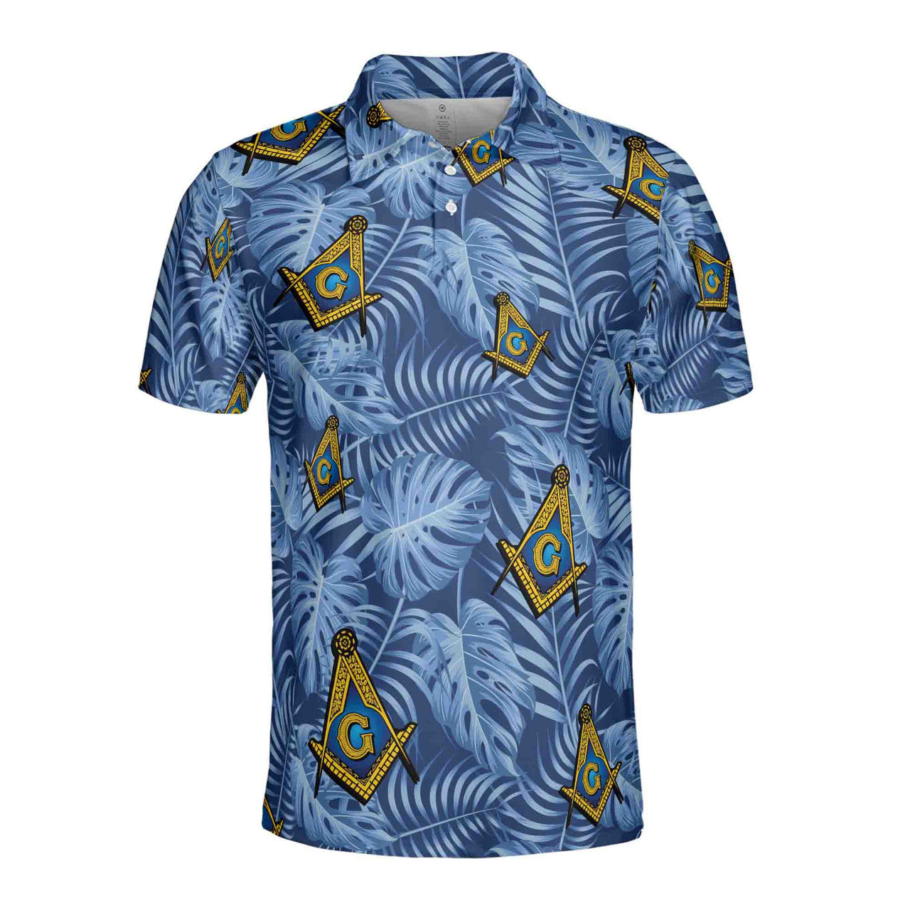Customize Name Lodge Name Masonic Freemasonry Tropical Plants Blue Men's Polo Shirt S-5XL - FUKAMASONIC
