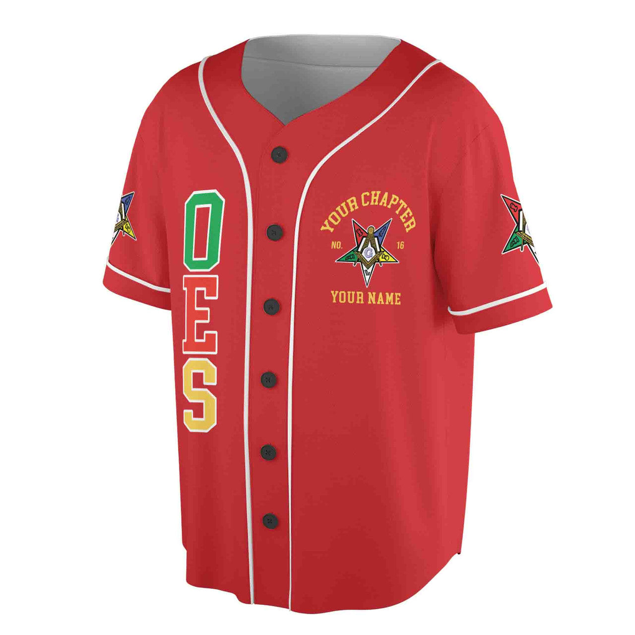 Order Of The Eastern Star OES Past Patrons Emblem Masonic Square & Compass Baseball Jersey S-5XL - FUKAMASONIC