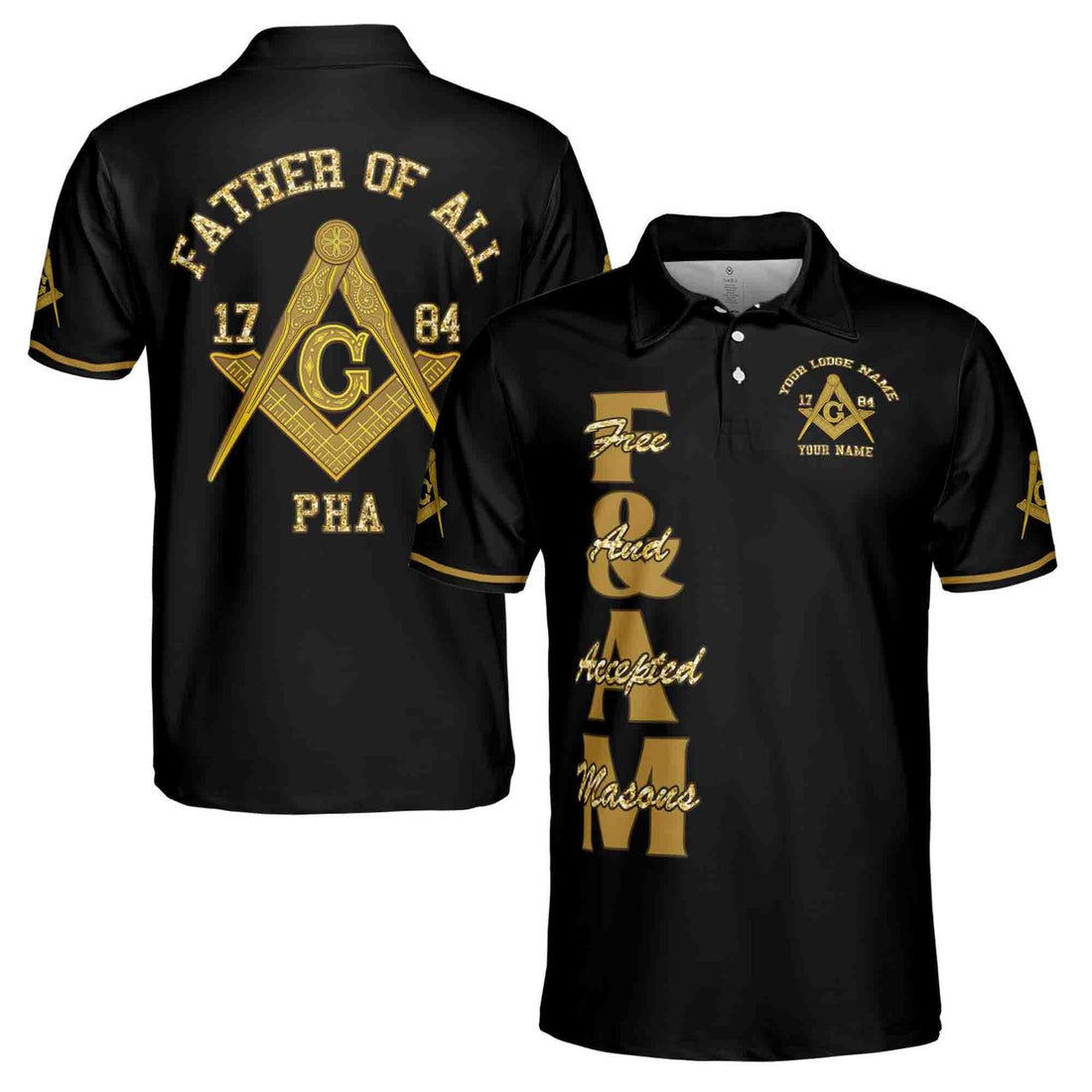 Customize Name F. & A.M. Father of All PHA Freemasonry Masonic Men's Polo Shirt S-5XL - FUKAMASONIC