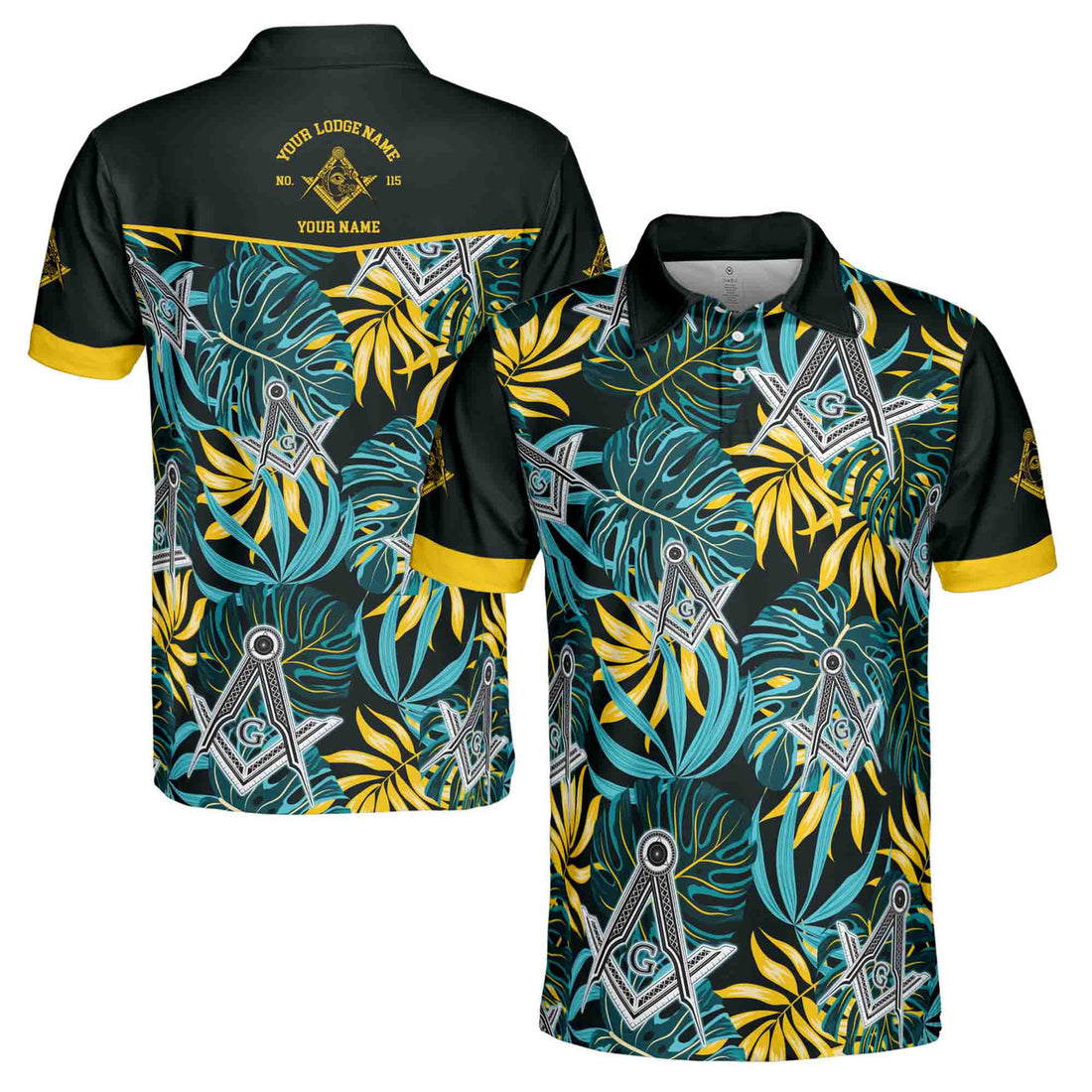 Customize Name Masonic Freemasonry Lodge Tropical Plants Men's Polo Shirt S-5XL - FUKAMASONIC