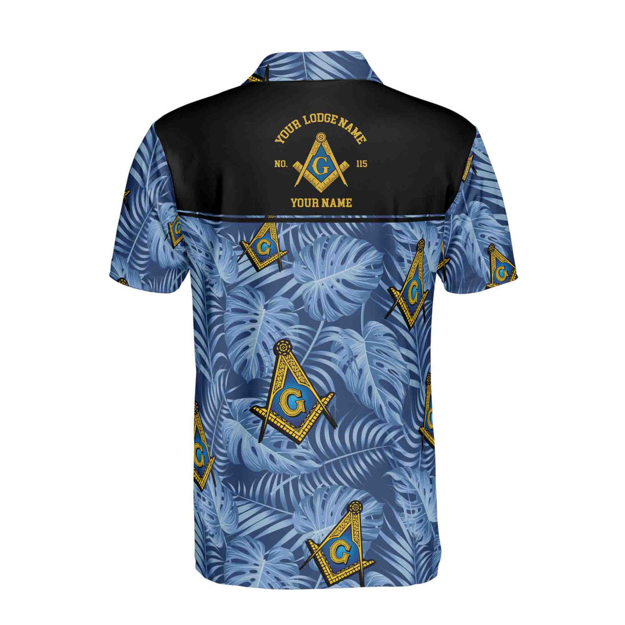 Customize Name Lodge Name Masonic Freemasonry Tropical Plants Blue Men's Polo Shirt S-5XL - FUKAMASONIC