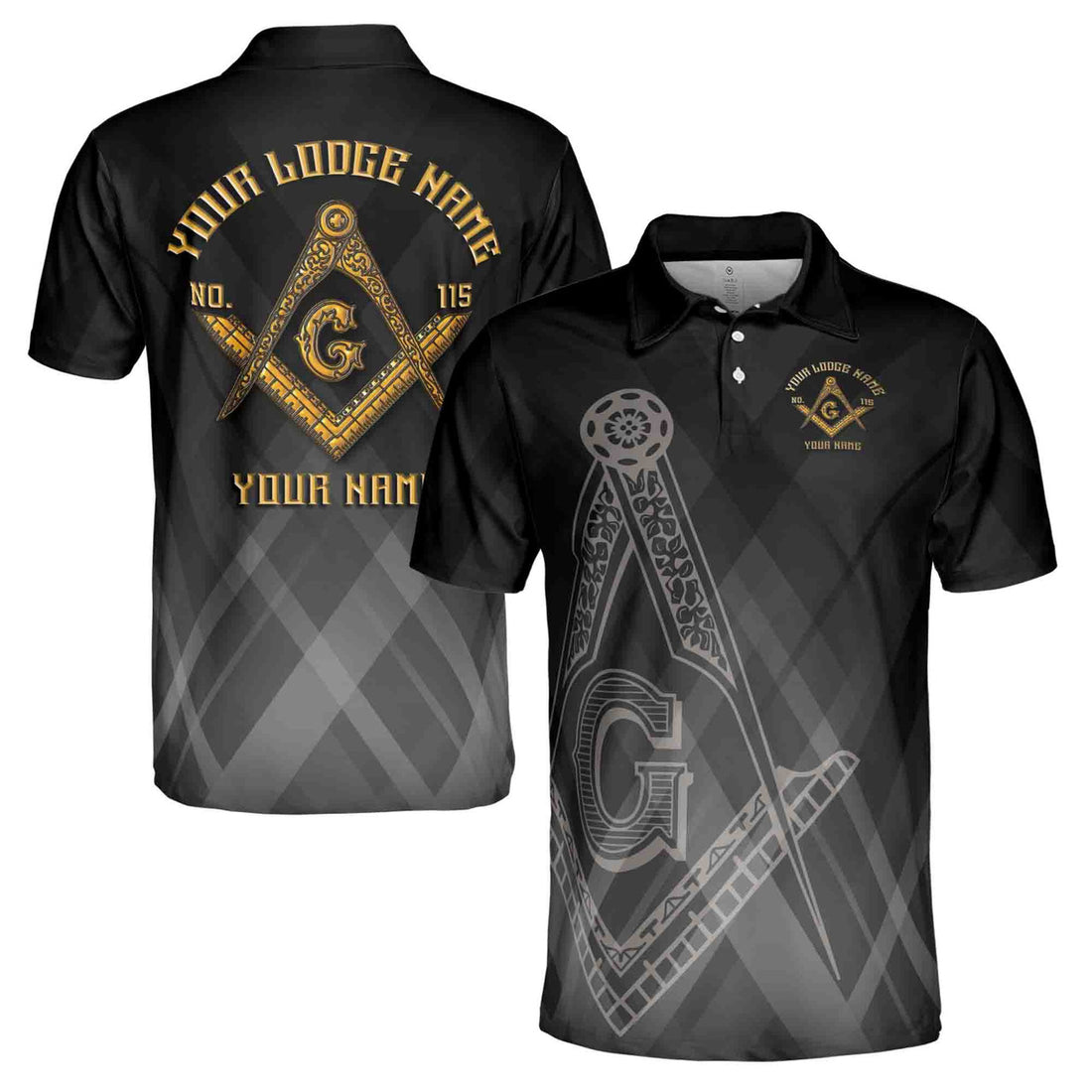 Customize Name Lodge Name Masonic Freemasonry Emblem Mason Black Men's Polo Shirt S-5XL - FUKAMASONIC