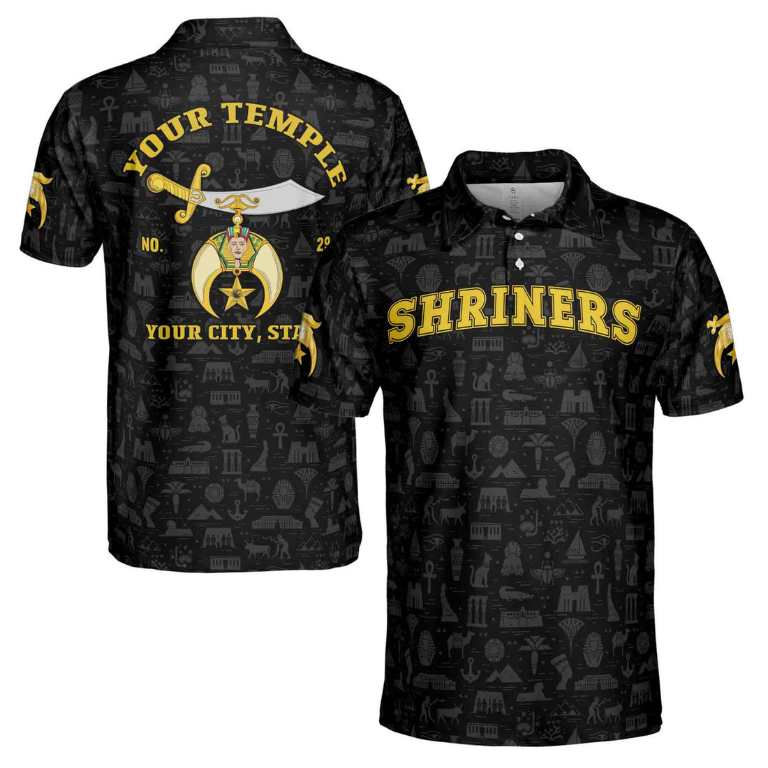 Custom Name Temple Shriners Noble Ancient Egypt Freemason Men's Polo Shirt S-5XL - FUKAMASONIC