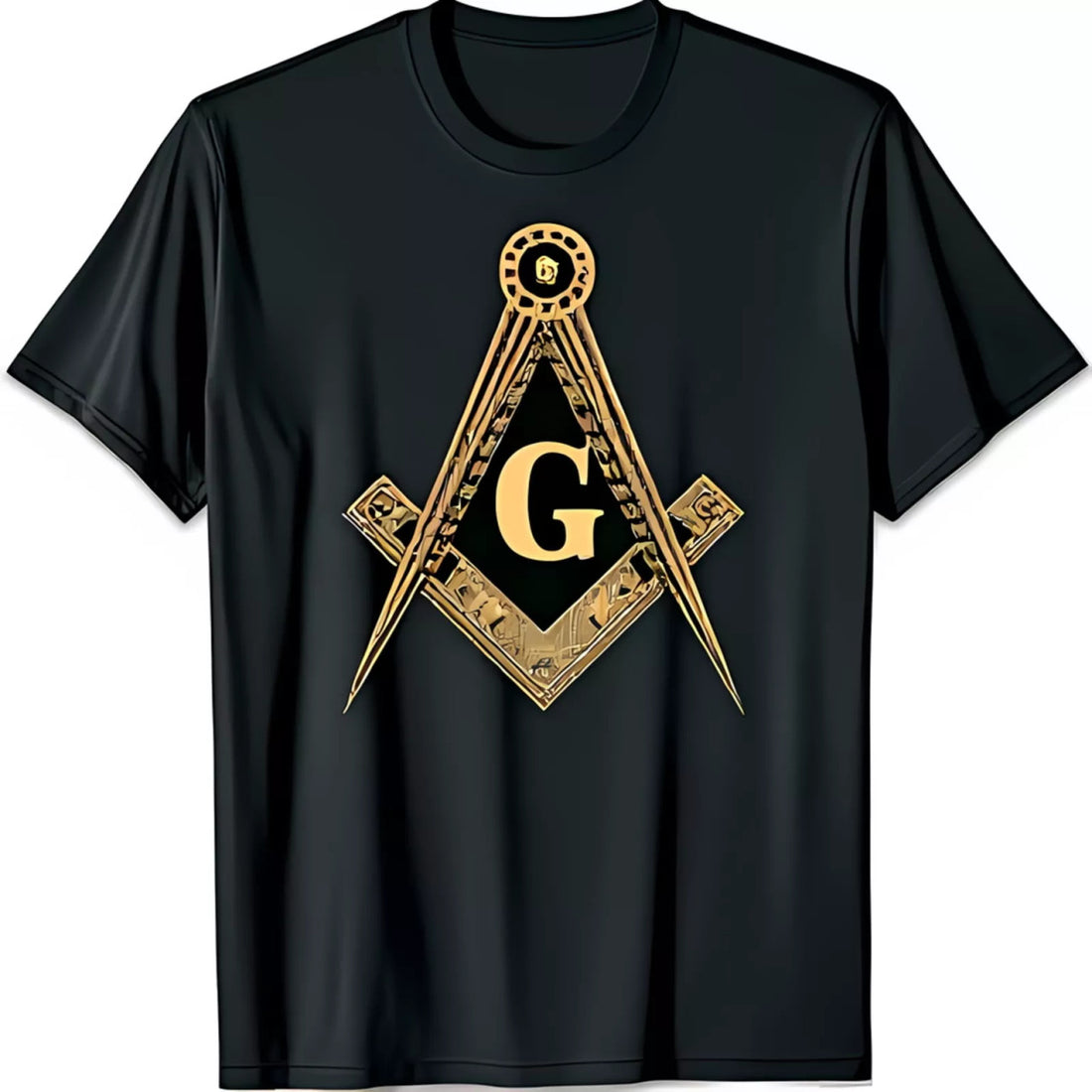Men's Black T-Shirt with Gold Masonic Square and Graphic Stylish & Proud