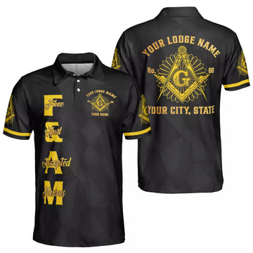 Custom Lodge Name Number F&AM Masonic Freemasonry 3D Polo Shirt S-5XL