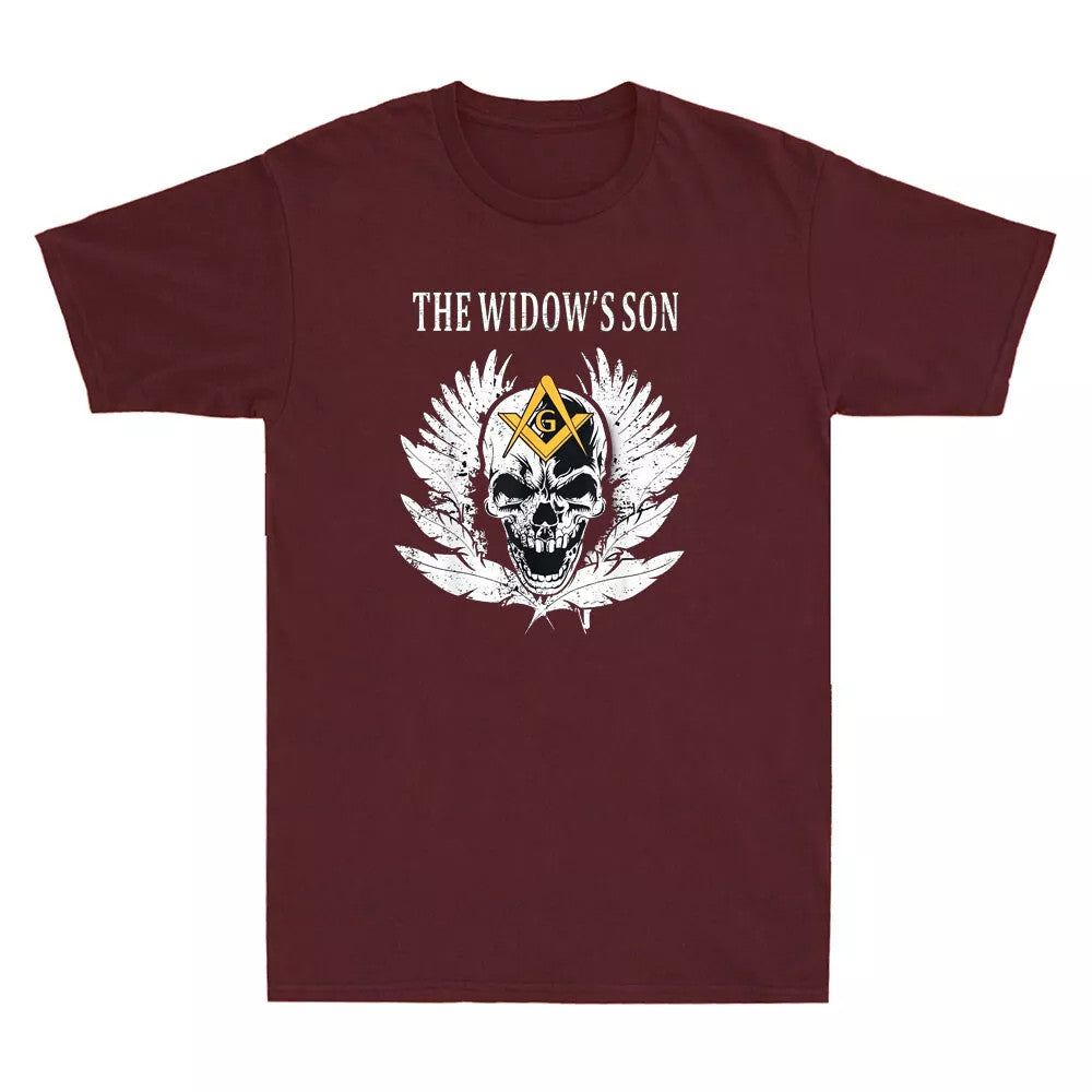 Freemason The Widow's Son Wings Skull Masonic Compass Square Retro Men's T-Shirt - FUKAMASONIC