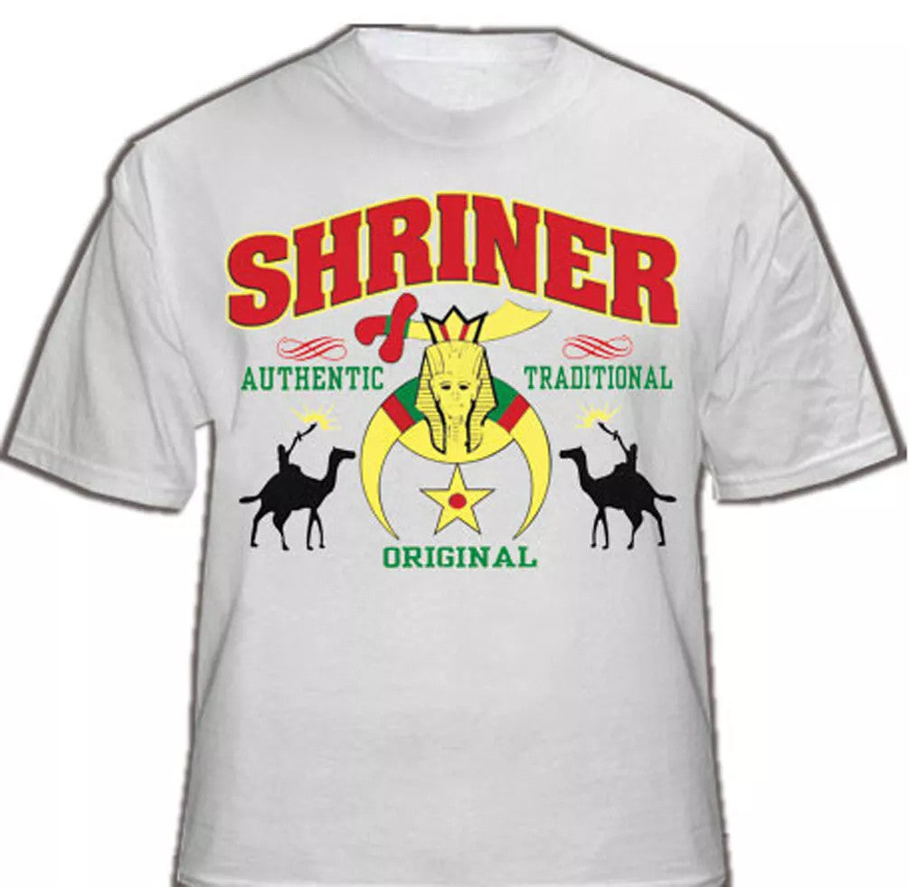 Masonic Shriners T-Shirt White For Freemasons. Traditional Camel Riders