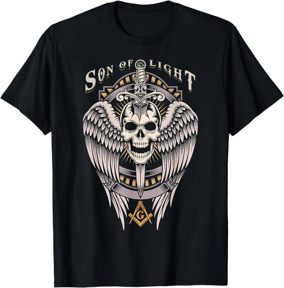 Freemason Son Of Light Wings Skull Masonic Symbol T-Shirt