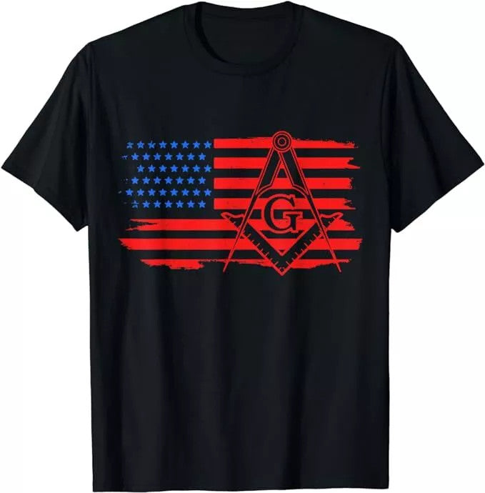 Masonic USA American Flag Square & Compass Freemason T-Shirt