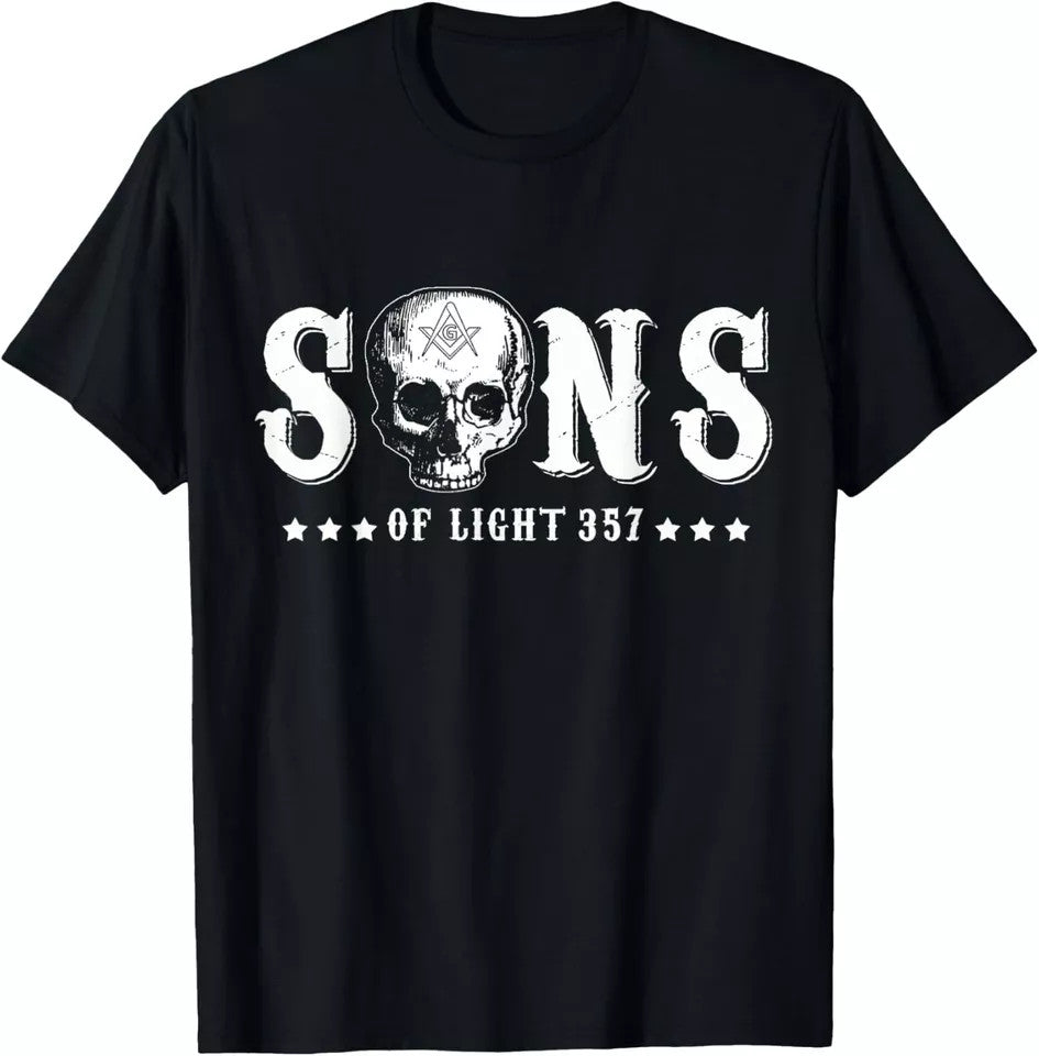 Freemasonry Sons Of Light 357 Skull Masonic Design Tee T-Shirt