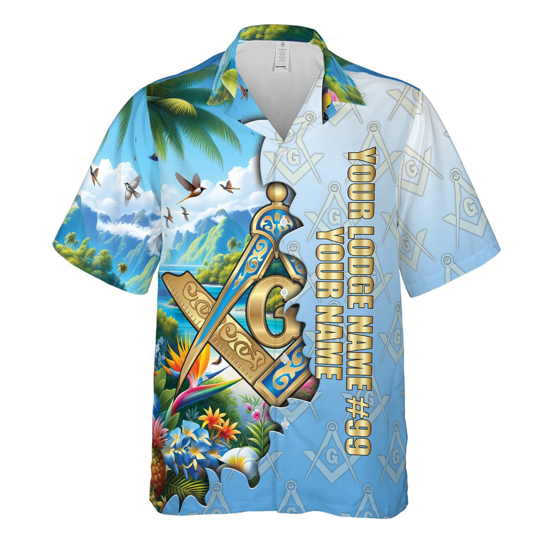 Custom Masonic Freemasonry Blue Tropical Nature Hawaiian Shirt S-5XL - FUKAMASONIC